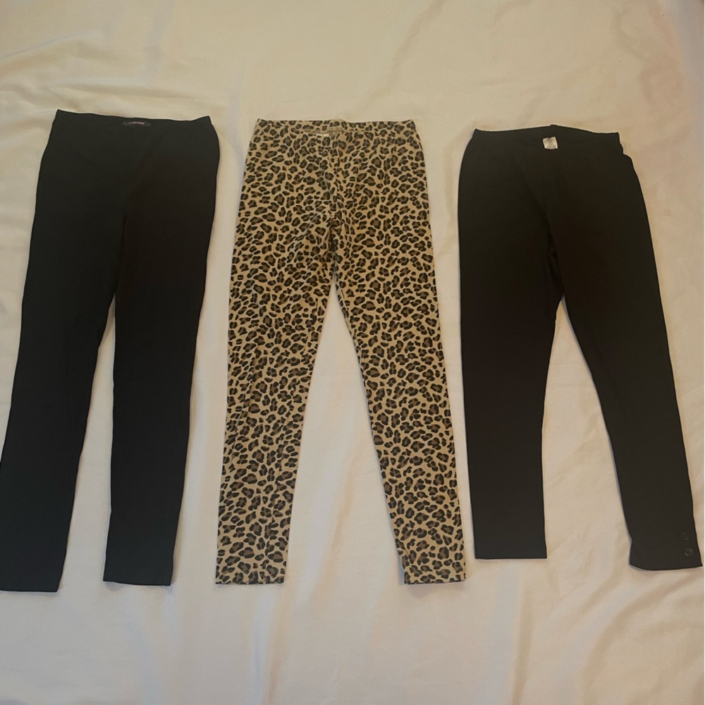 Set of 3 Girls Leggings, Leopard Print &‎ Black, Various Brands, Sz 14 and 14/16